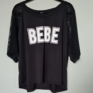Bebe Sport 2X Casual Lounge Black Tee With Mesh Short Sleeves